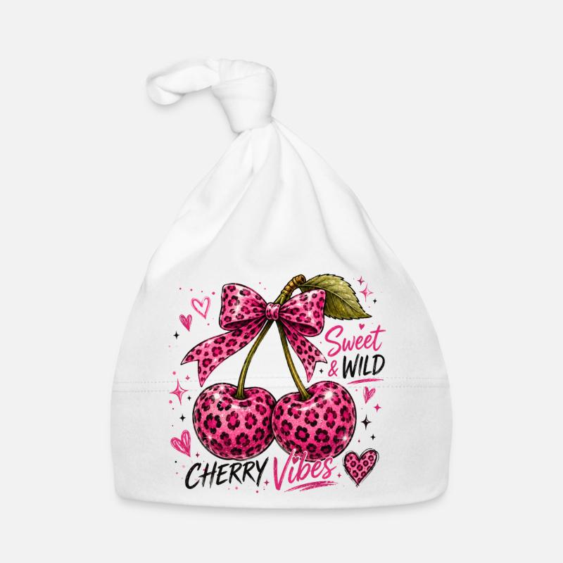 Douces ambiances cerises, cerises léopard, Bonnet bio Bébé