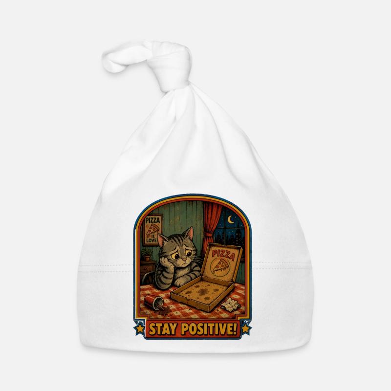Pizza Evening Cat Stay Positive Organic Baby Cap