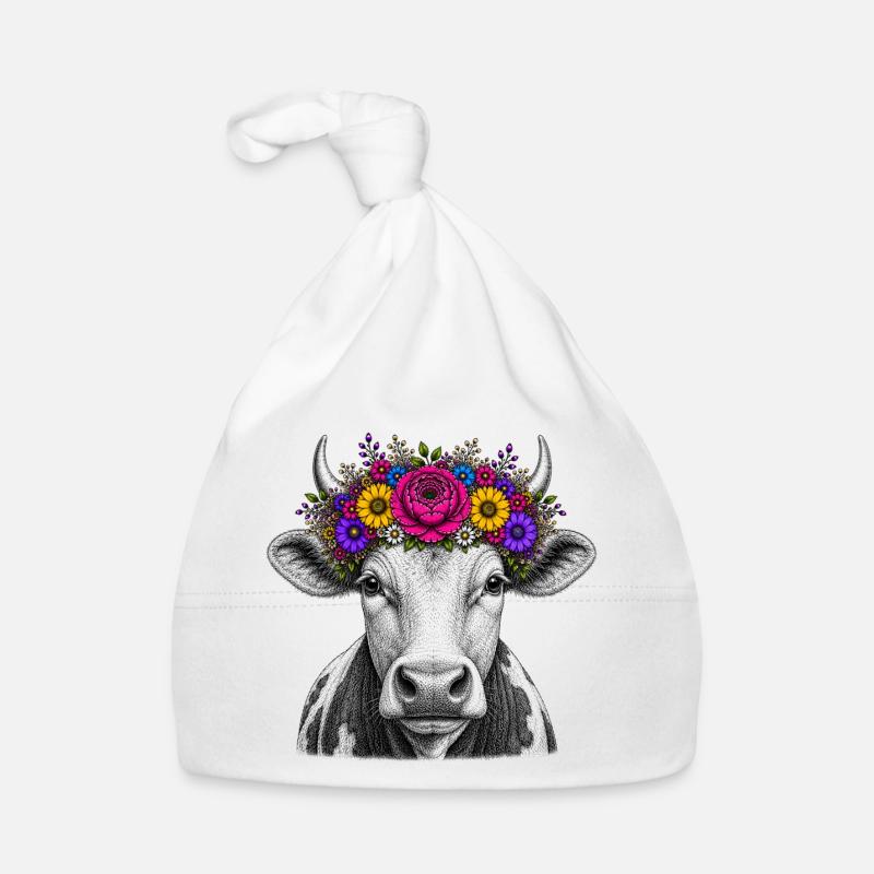 Cow with flower crown Organic Baby Cap