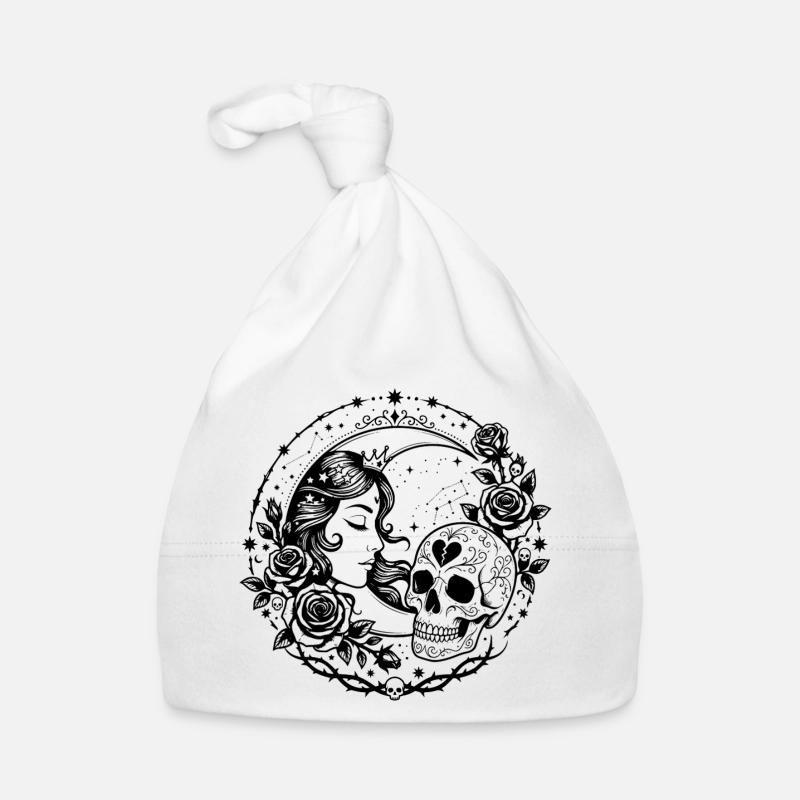 Gothic Moon Goddess Skull Rose Design Organic Baby Cap