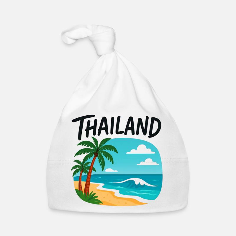 Motif thaïlandais avec mer et palmiers - Bonnet bio Bébé - blanc