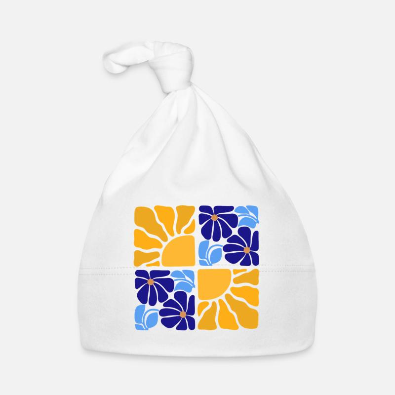 70s Retro Blumen & Sonne Design Baby Bio-Mütze