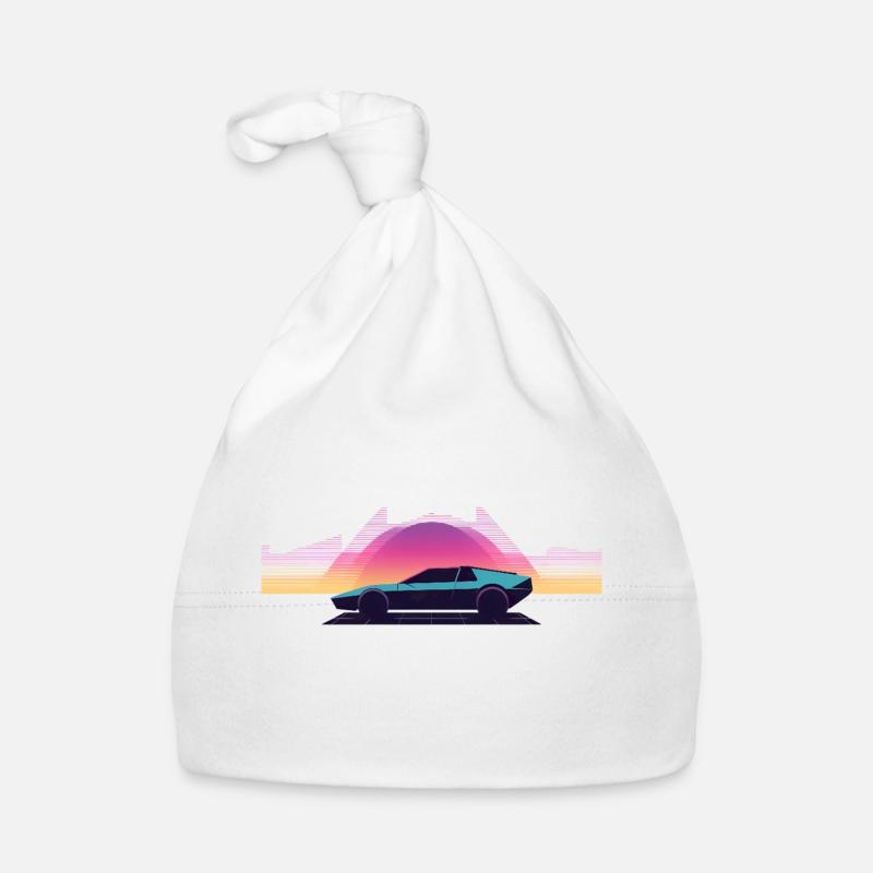 Synthwave Auto Outrun Grid Sunset 80s Bonnet bio Bébé