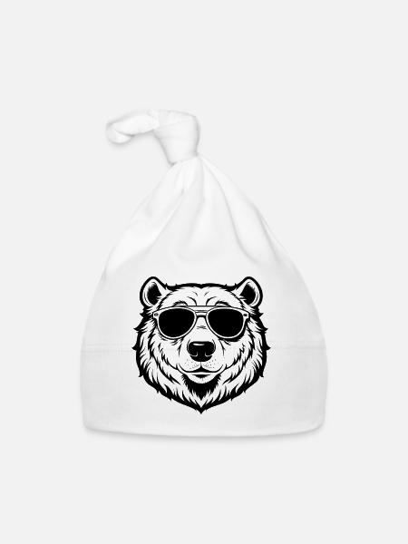 Cooler Eisbär mit Sonnenbrille - Baby Bio-Mütze - Weiß - Vorne