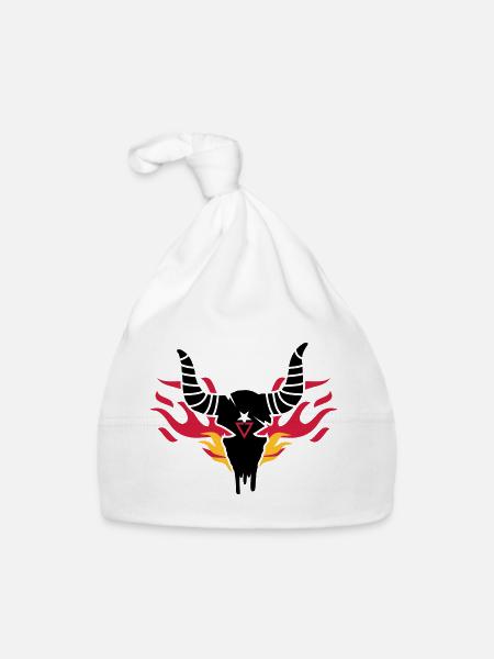 Bull skull with flames - Organic Baby Cap - white - Front