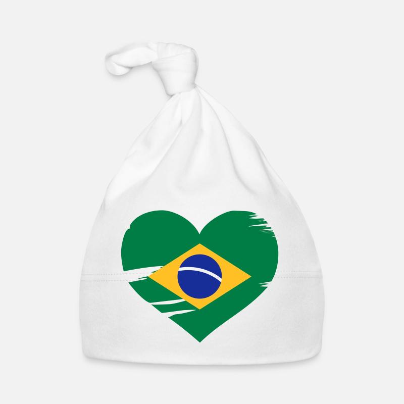 J’aime Brasil - coeur drapeau Brésil - Bonnet bio Bébé - blanc