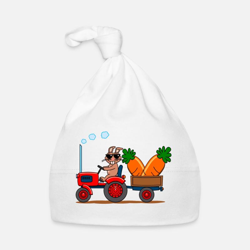 Cooler Hase auf Traktor mit Riesenkarotten Baby Bio-Mütze