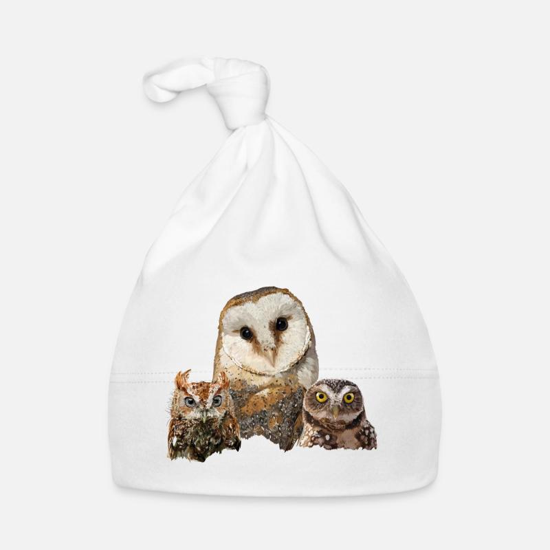 Scops Eule, kleine Eule und Eule - Baby Bio-Mütze - Weiß