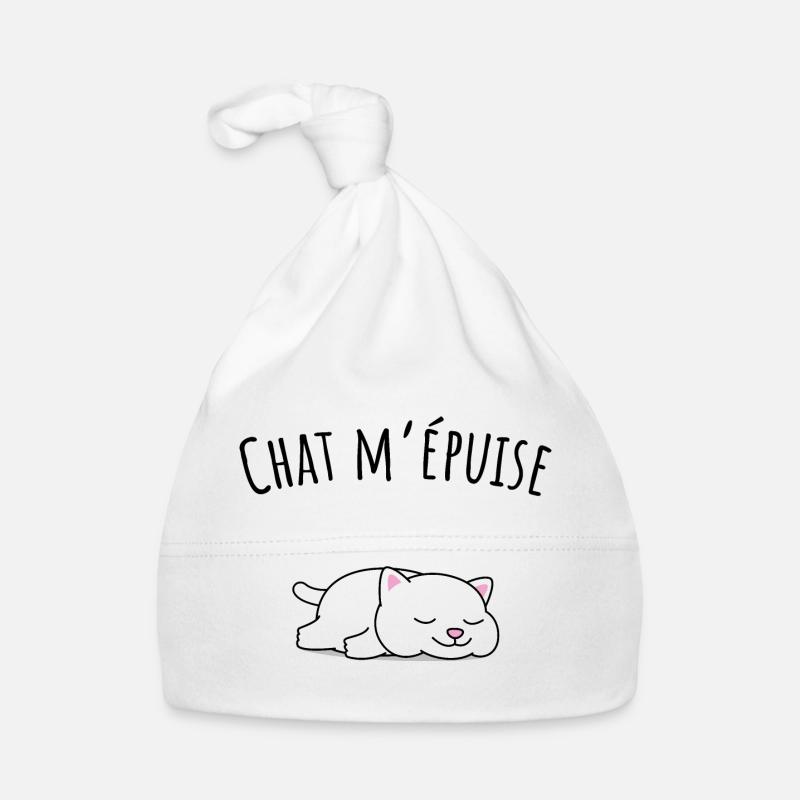 Chat m'épuise, jeux de mots chat, ça m'épuise - Bonnet bio Bébé - blanc
