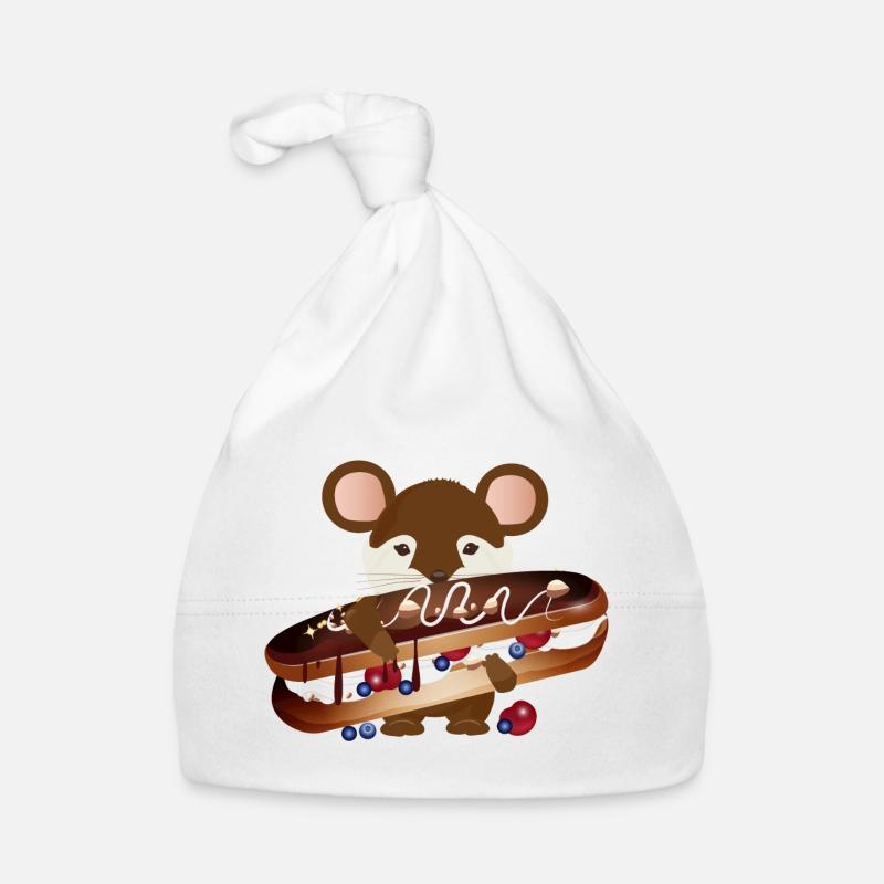 cute mouse with delicious chocolate éclair Organic Baby Cap