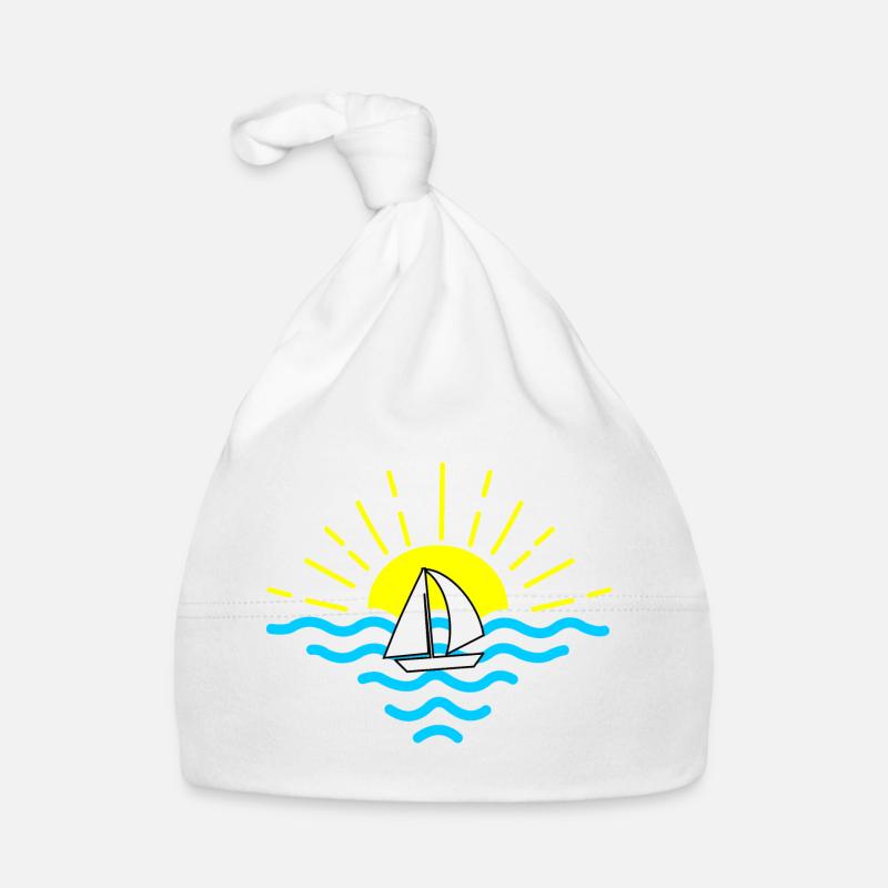 sunset sea sailboat Organic Baby Cap