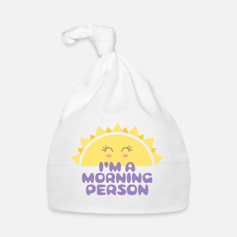Fröhliche Sonne mit der Inschrift Ich bin ein Morgenmensch Baby Bio-Mütze