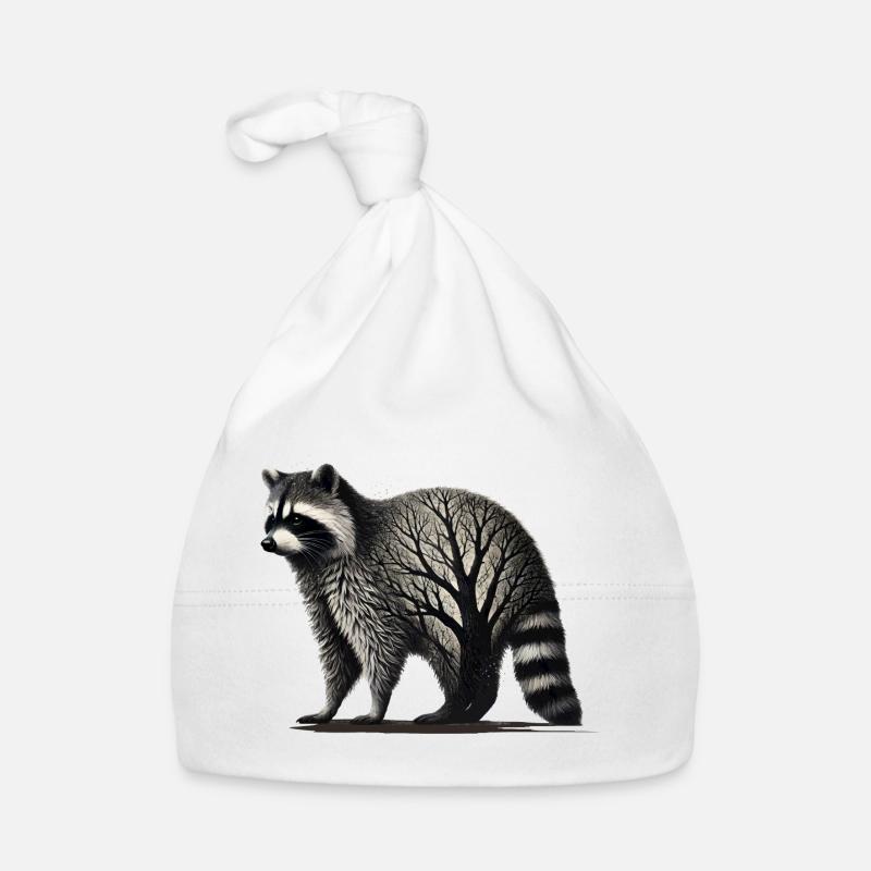 Waschbär und filigranes Baumgeflecht im Fell Baby Bio-Mütze