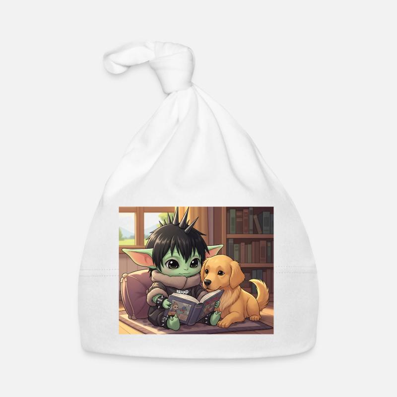 Petit Bouffon avec Chien et Bande Dessinée - Bonnet bio Bébé - blanc
