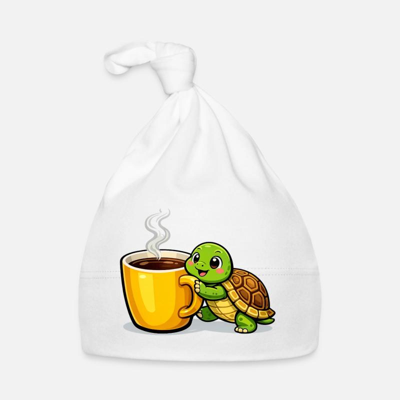 Kaffeeturtle mit dampfendem Becher Baby Bio-Mütze