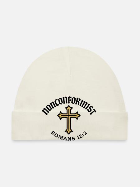 Anticonformiste Chrétien Romains 12:2 Croix d'Or - Bonnet bio Bébé - blanc - Devant