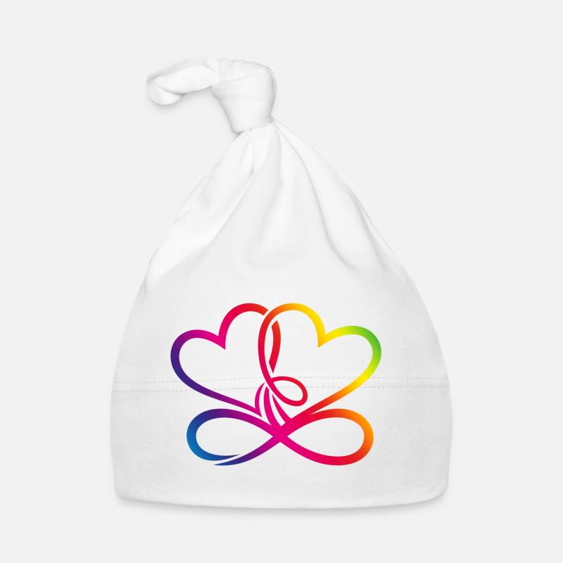 Deux cœurs Arc-en-ciel Infinity Love CSD LGBT - Bonnet bio Bébé - blanc