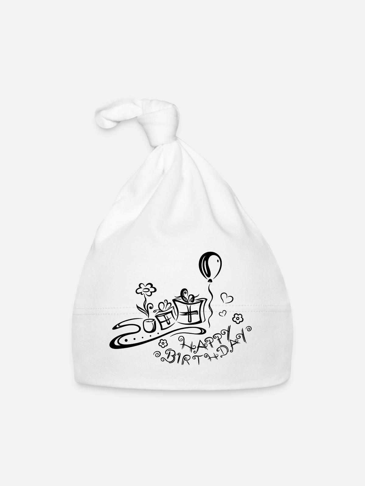 Joyeux anniversaire, félicitations - Bonnet bio Bébé - blanc - Devant