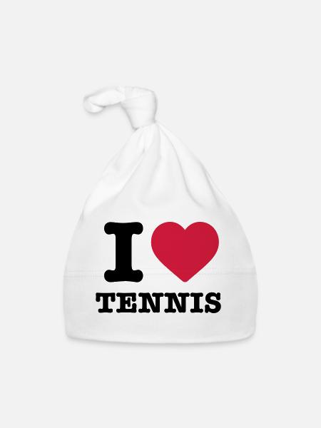 I love tennis heart sport ball raquette player - Bonnet bio Bébé - blanc - Devant
