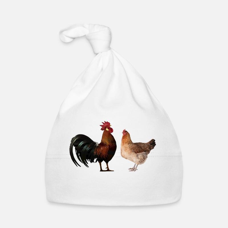 coq et poule am431 - Bonnet bio Bébé - blanc
