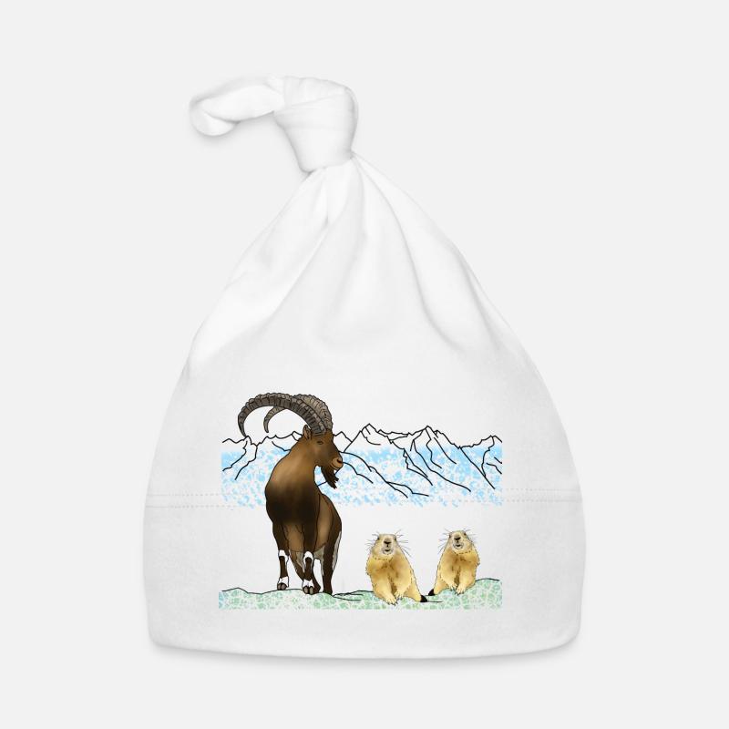 Steinbock, Murmeltiere, Berge Baby Bio-Mütze