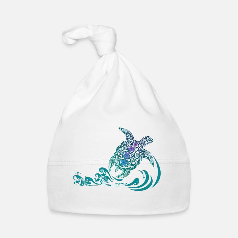 tortue de mer - Bonnet bio Bébé - blanc
