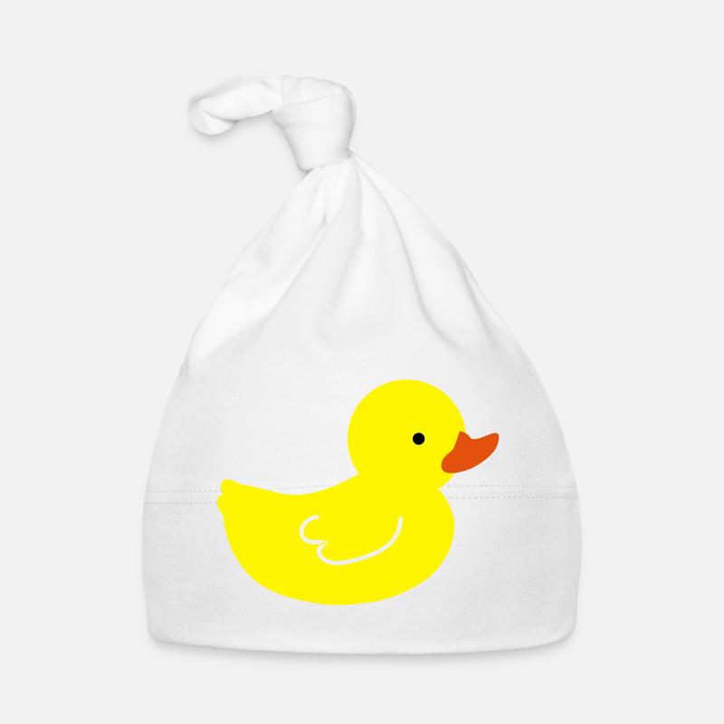 Canard en caoutchouc joyeux: une touche de jaune - Bonnet bio Bébé - blanc