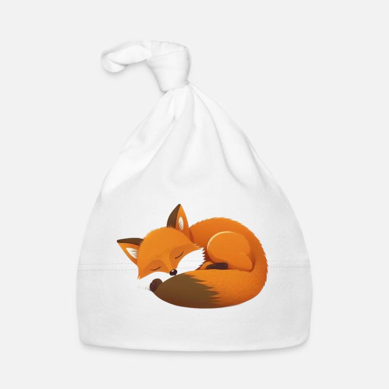 cute sleeping fox - Organic Baby Cap - white