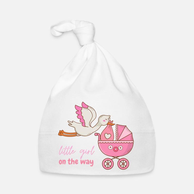Petite fille en route avec cigogne - Bonnet bio Bébé - blanc