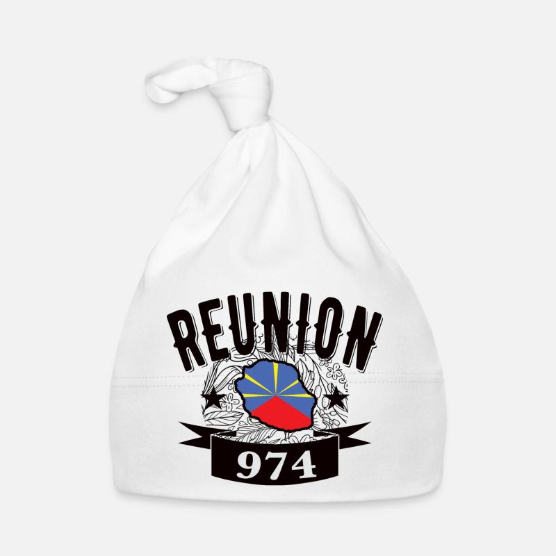 idee cadeau drapeau carte ile de la reunion 974 - Bonnet bio Bébé - blanc