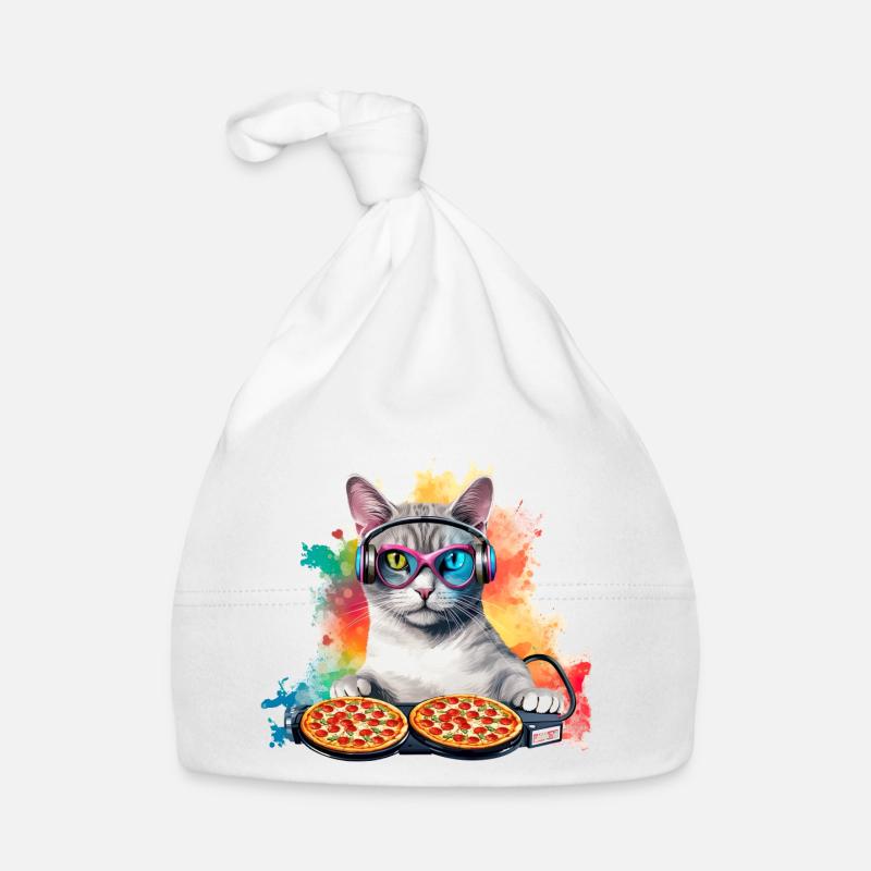 Outer Space Cat Pizza Disc Jockey - Interstellar Organic Baby Cap