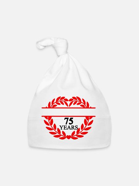 Bannière nominative soixante-quinze ans, couronne de laurier en forme de cœur - Bonnet bio Bébé - blanc - Devant