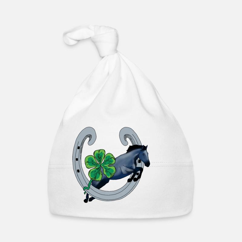 Cheval avec Chance et Trèfle Vert Bonnet bio Bébé