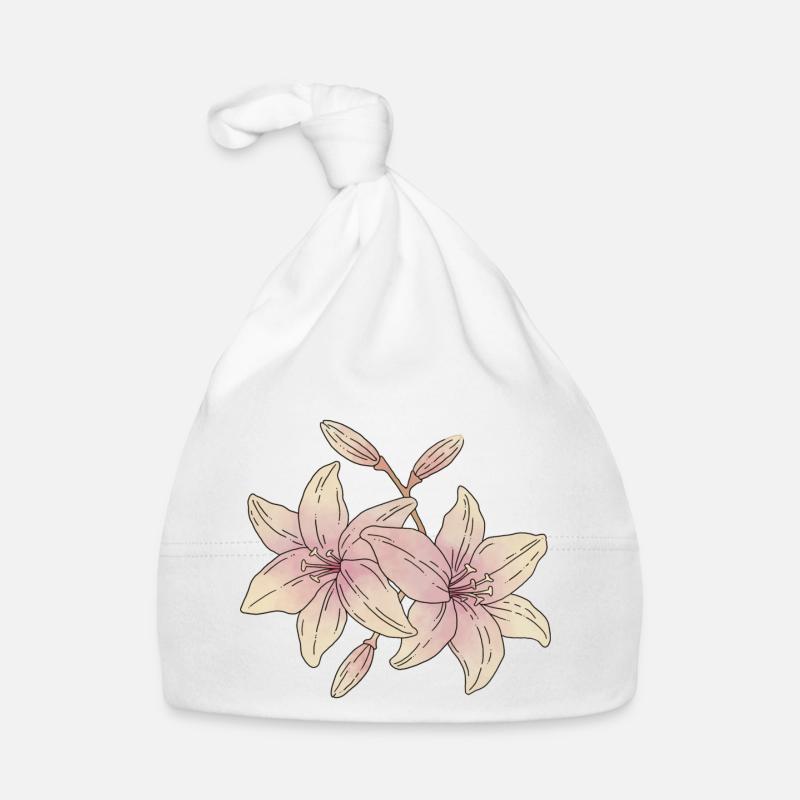 Fleurs de lys - Bonnet bio Bébé - blanc