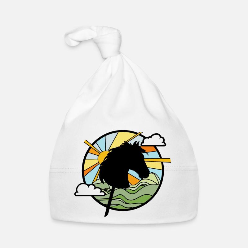 cheval de loisir- cheval de loisir - cheval sur un bâton - Bonnet bio Bébé - blanc