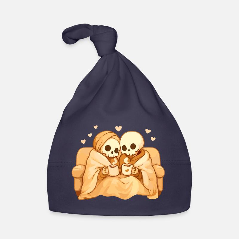 Cozy Skeleton Couple on Sofa – Warmth & Closeness Organic Baby Cap