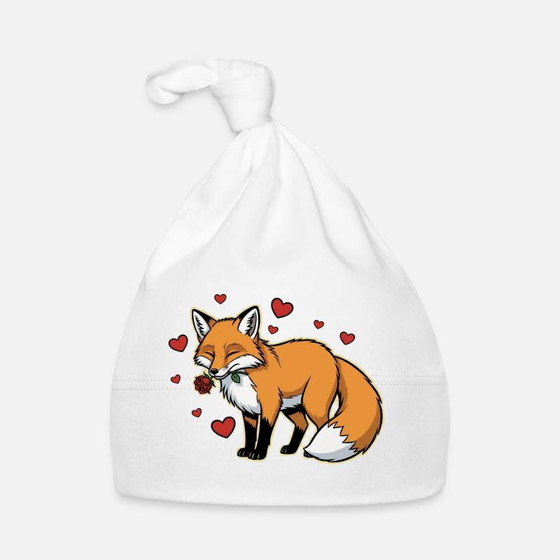 Romantic Fox with Rose - Organic Baby Cap - white