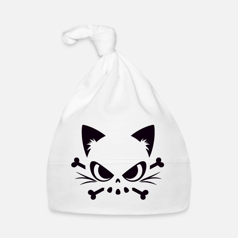 Crâne de chat | Motif minimaliste de Skull & Bones - Bonnet bio Bébé - blanc