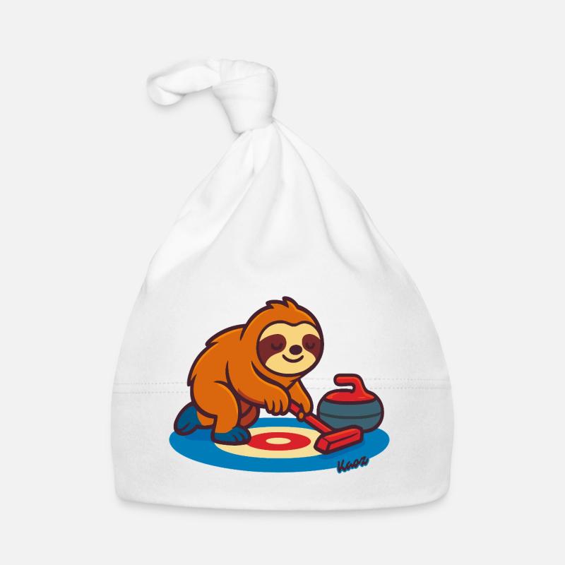 Curling Sloth on Broom Organic Baby Cap