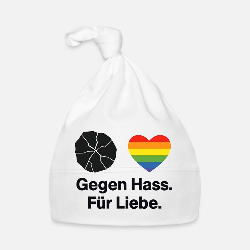 Liebe statt Hass Regenbogen Herz Spruch Baby Bio-Mütze