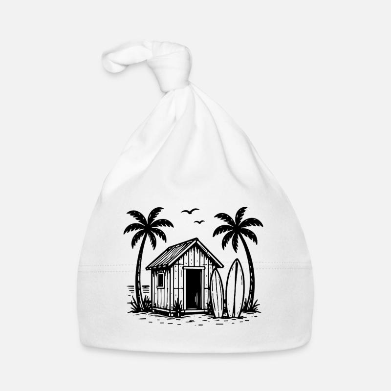 Beach Hut Surfboards Palm Trees Holidays Summer Organic Baby Cap