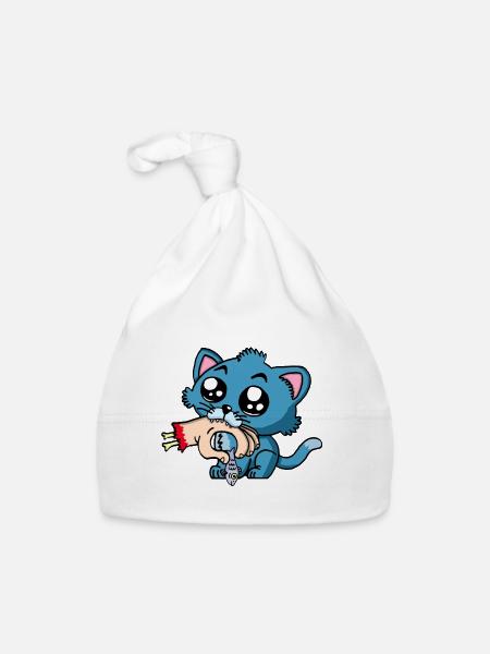 Chaton qui a faim - Bonnet bio Bébé - blanc - Devant