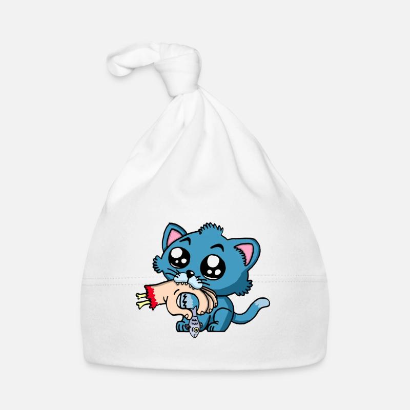 Hungriges Kätzchen - Baby Bio-Mütze - Weiß