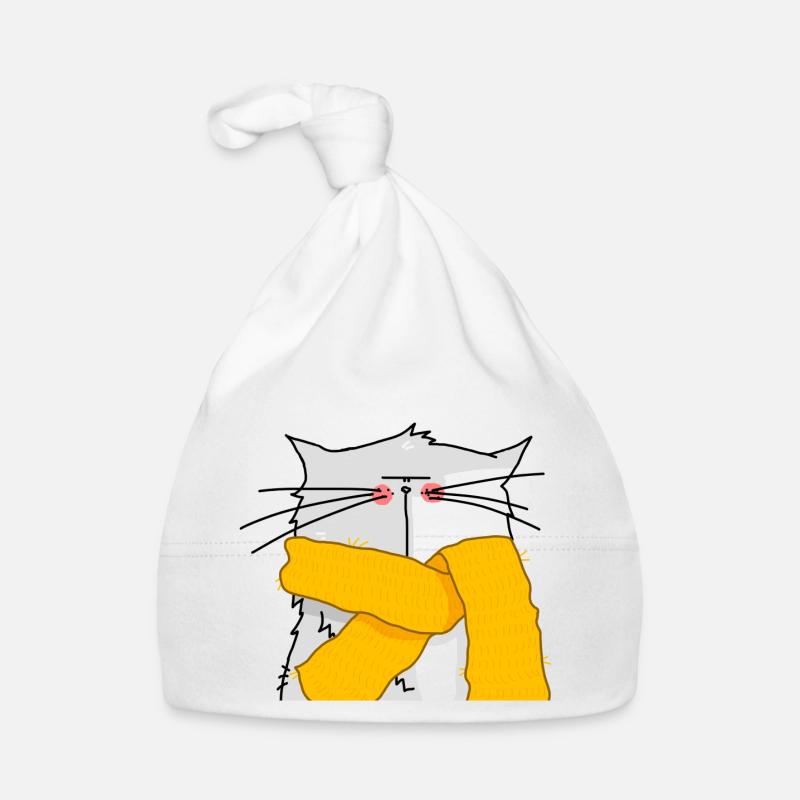 portrait d'un chat à écharpe - Bonnet bio Bébé - blanc