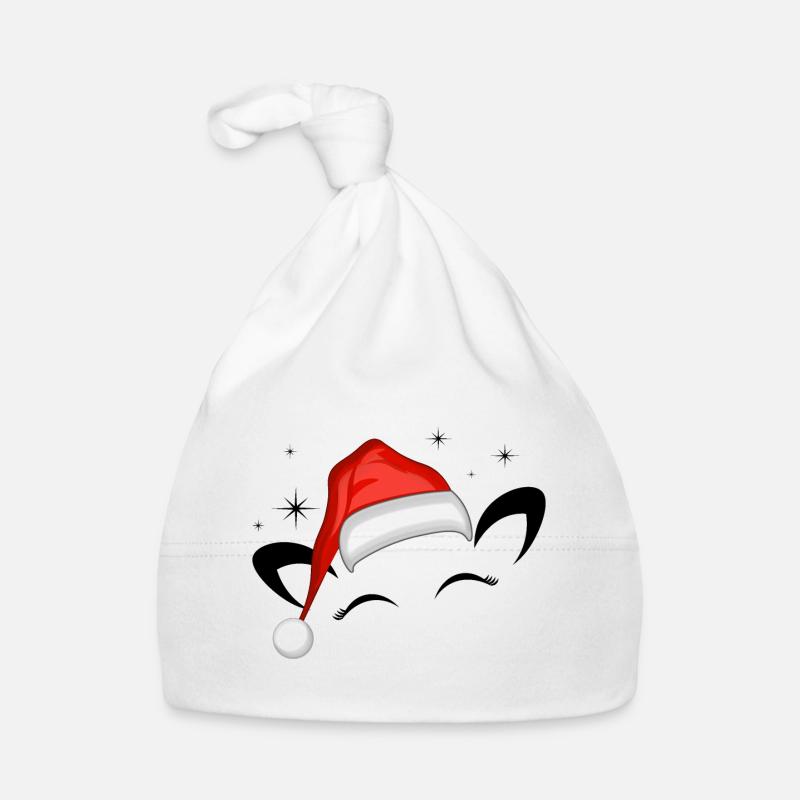 Cat Santa Hat Shining Stars Organic Baby Cap