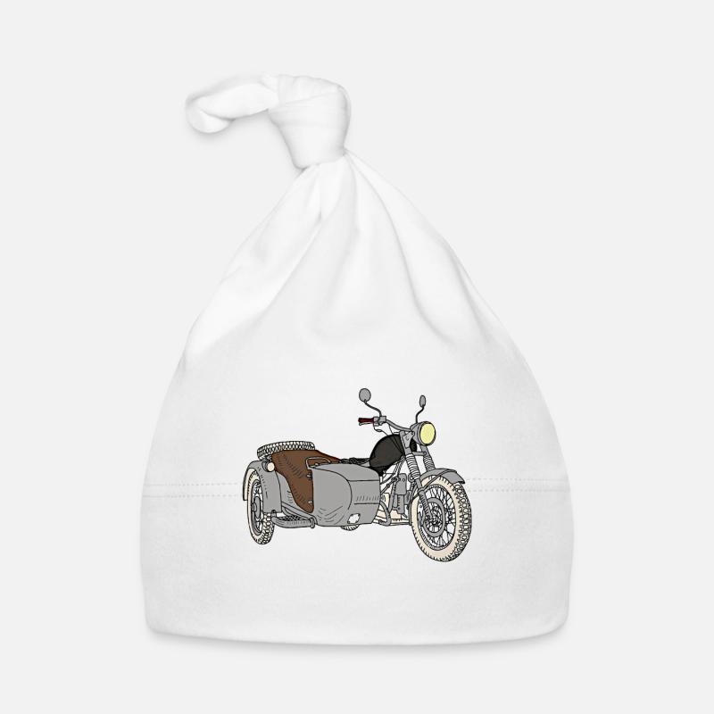Moto avec side-car - Bonnet bio Bébé - blanc