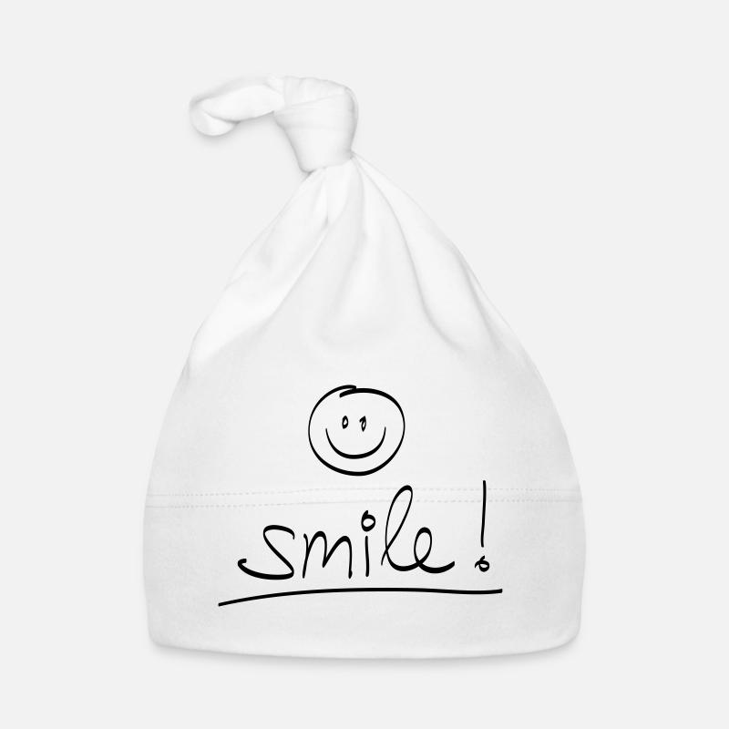 Handschrift “SMILE!” mit lachendem Gesicht Baby Bio-Mütze