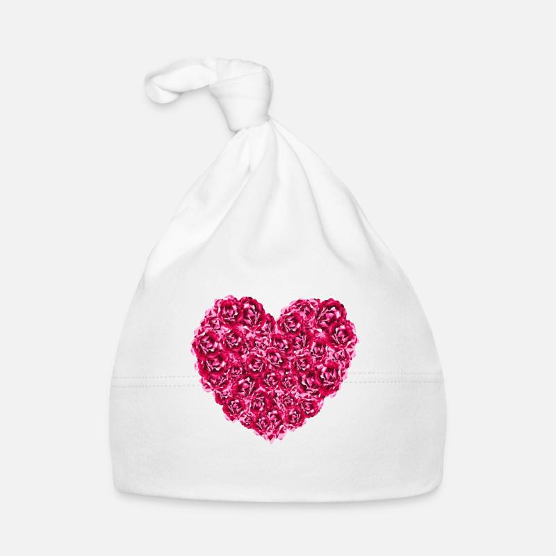 Roses Coeur - Bonnet bio Bébé - blanc