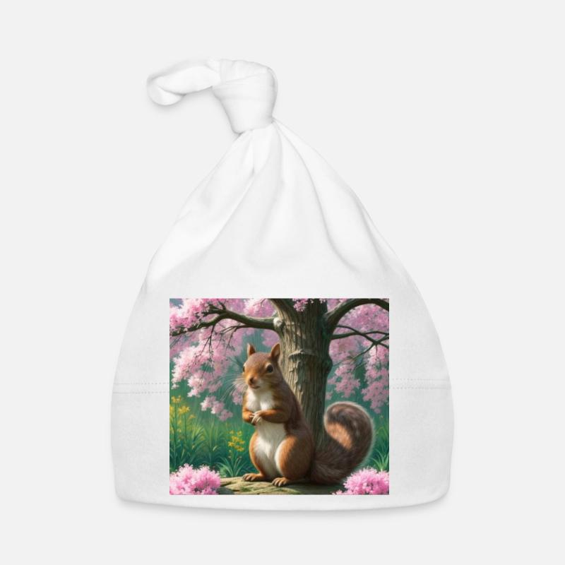 Suirrel withblooming tree - Eichhörnchen - Baby Bio-Mütze - Weiß