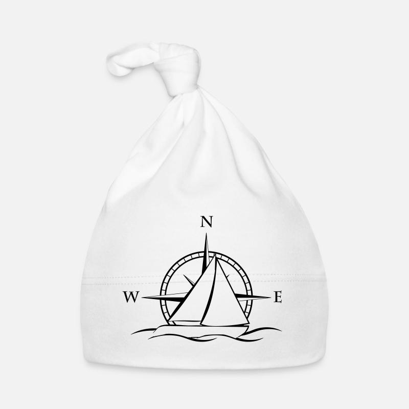 Segelboot mit Windrose neutral schwarz Baby Bio-Mütze